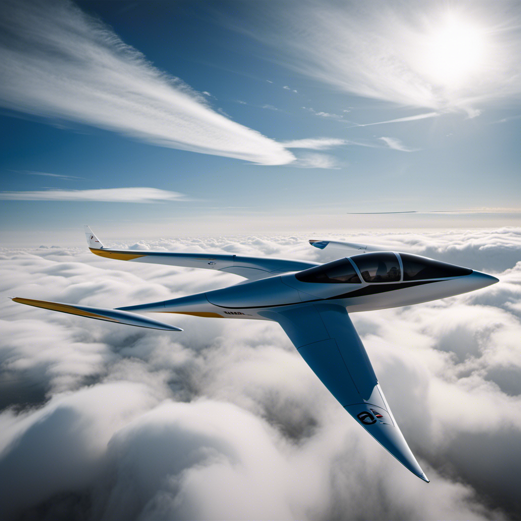 An image showcasing the sleek silhouette of the AS34 glider soaring gracefully through the clouds, emphasizing its aerodynamic design