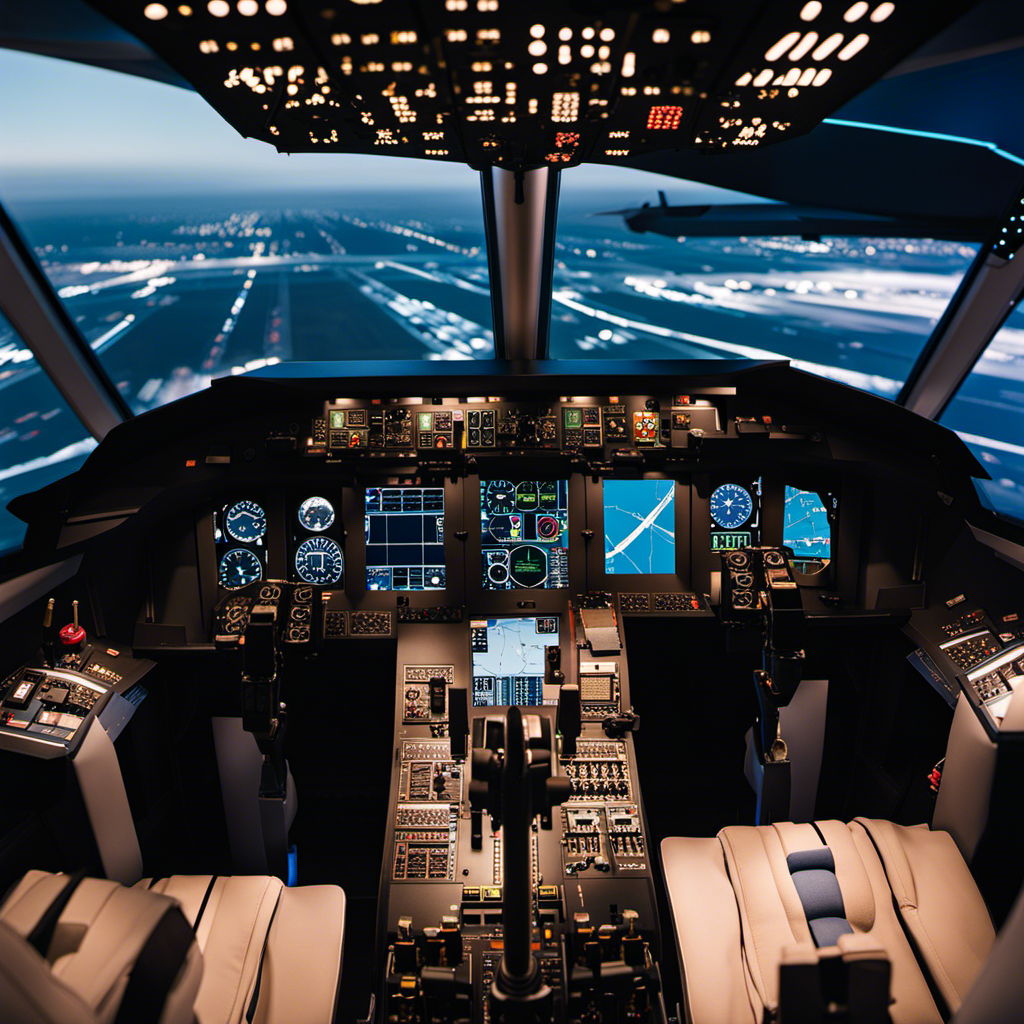 An image showcasing a pristine, state-of-the-art flight simulator at Academy of Aviation