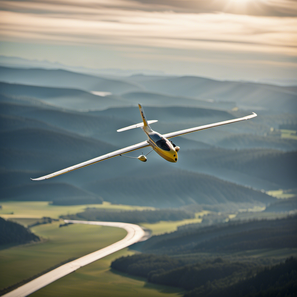 An image that captures the exhilarating essence of a glider soaring through the sky, effortlessly suspended, while being towed by a small aircraft