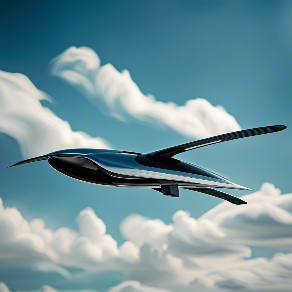 An image showcasing a sleek, futuristic air glider soaring gracefully across a clear blue sky