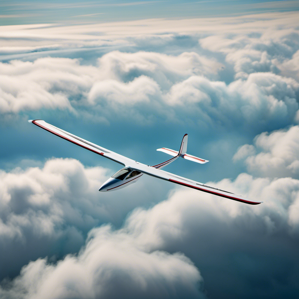 An image depicting a serene glider effortlessly soaring through a crystal-clear sky, showcasing its graceful, sleek design