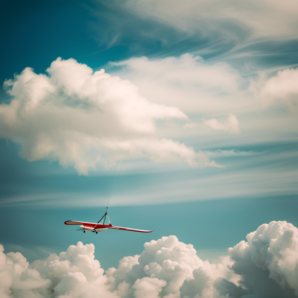 An image depicting a serene sky, with a glider soaring gracefully amidst fluffy white clouds