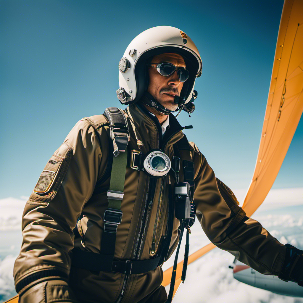 An image featuring a private pilot wearing a flight suit, confidently maneuvering a glider against a backdrop of a crystal-clear blue sky, showcasing the seamless fusion of skills required for both types of aircraft