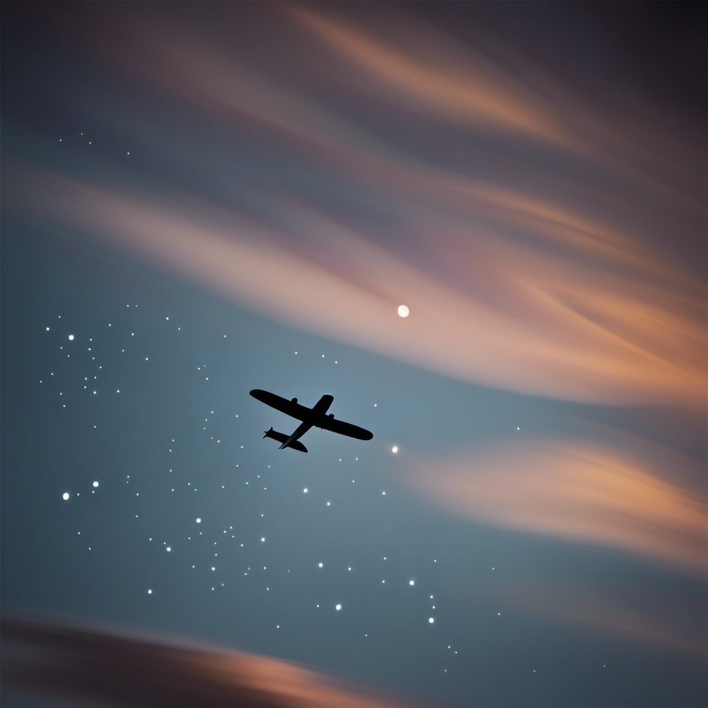 An image of a serene moonlit sky with a sleek glider plane gracefully soaring amidst scattered stars
