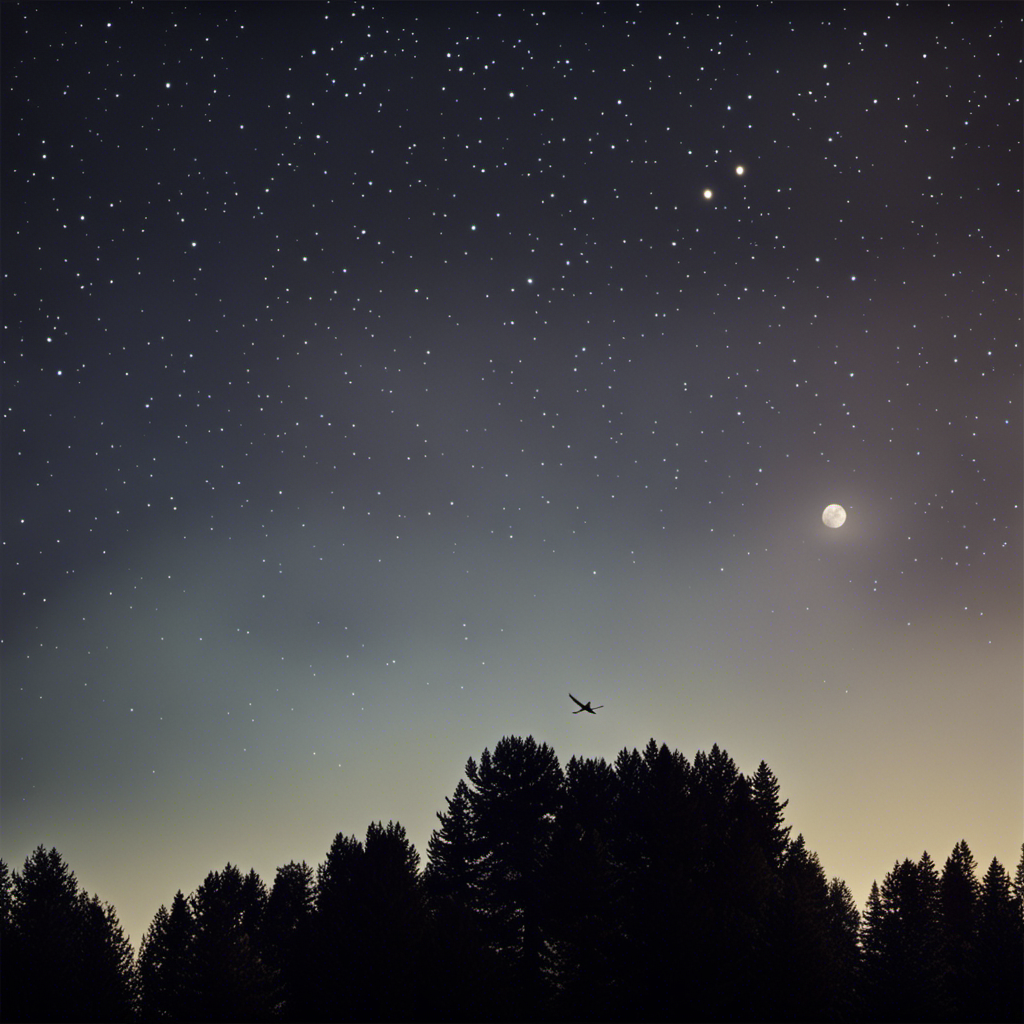 An image depicting a serene moonlit sky, where a glider soars gracefully amidst twinkling stars