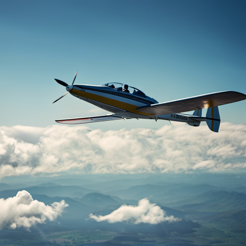 An image showcasing a picturesque glider soaring gracefully through clear blue skies, with a diverse group of aspiring pilots observing from a well-maintained flight school, while experienced instructors provide personalized guidance and support