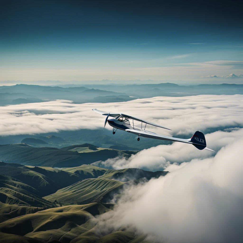 An image portraying a majestic glider soaring above vast, undulating landscapes