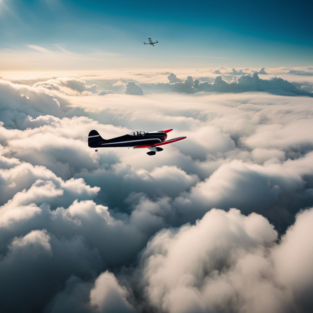 An image capturing the exhilarating freedom of gliderplanes soaring through a cloud-dotted sky, showcasing their sleek, aerodynamic silhouettes against a backdrop of vibrant hues, while a seasoned pilot expertly maneuvers the aircraft with grace and precision