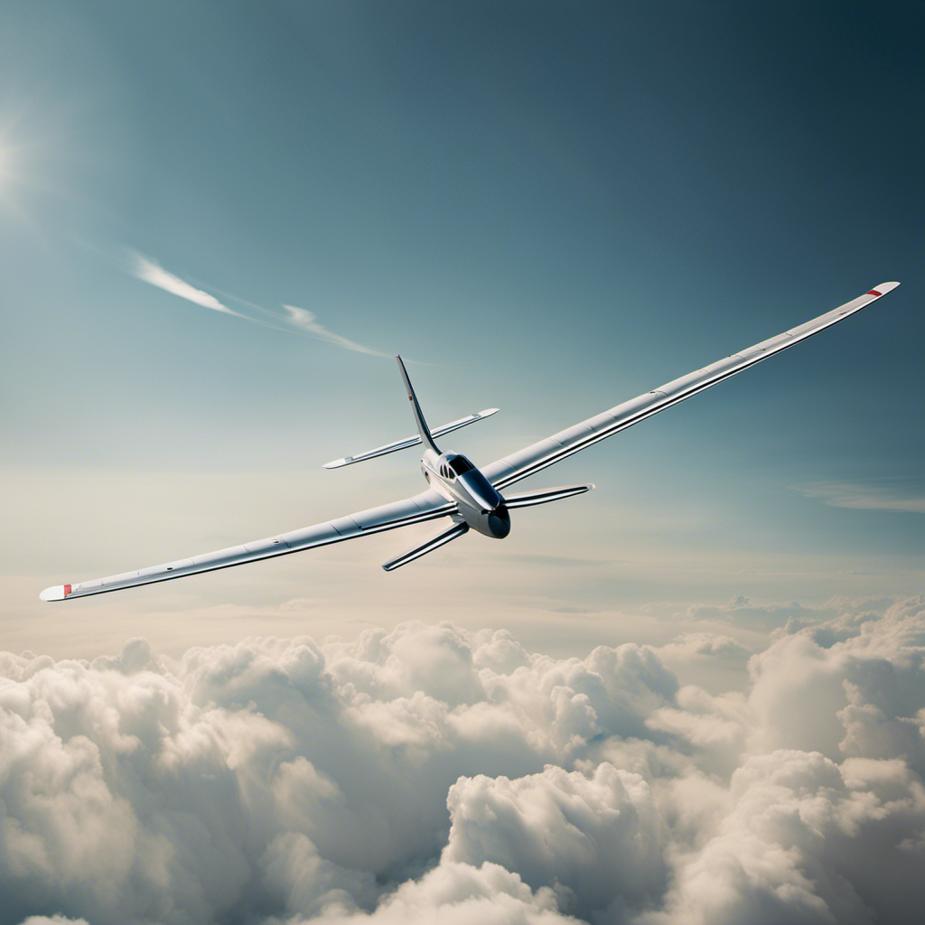 An image showcasing a sleek glider soaring gracefully through a cloud-dappled sky