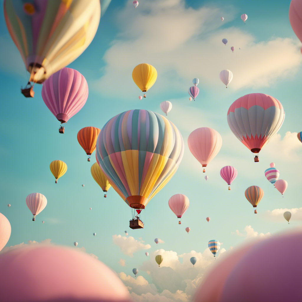 An image showcasing a serene, pastel-hued sky with a graceful and majestic glider soaring effortlessly amidst a cluster of vibrant, buoyant balloons, evoking curiosity about the possibility of balloons replacing gliders