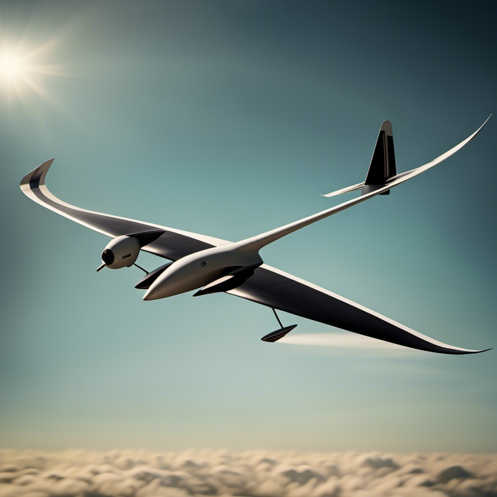 An image showcasing a sleek glider soaring gracefully through the sky, its elegant wings gracefully extended, while a set of adjustable air brakes are visibly deployed, adding precision and control to its flight