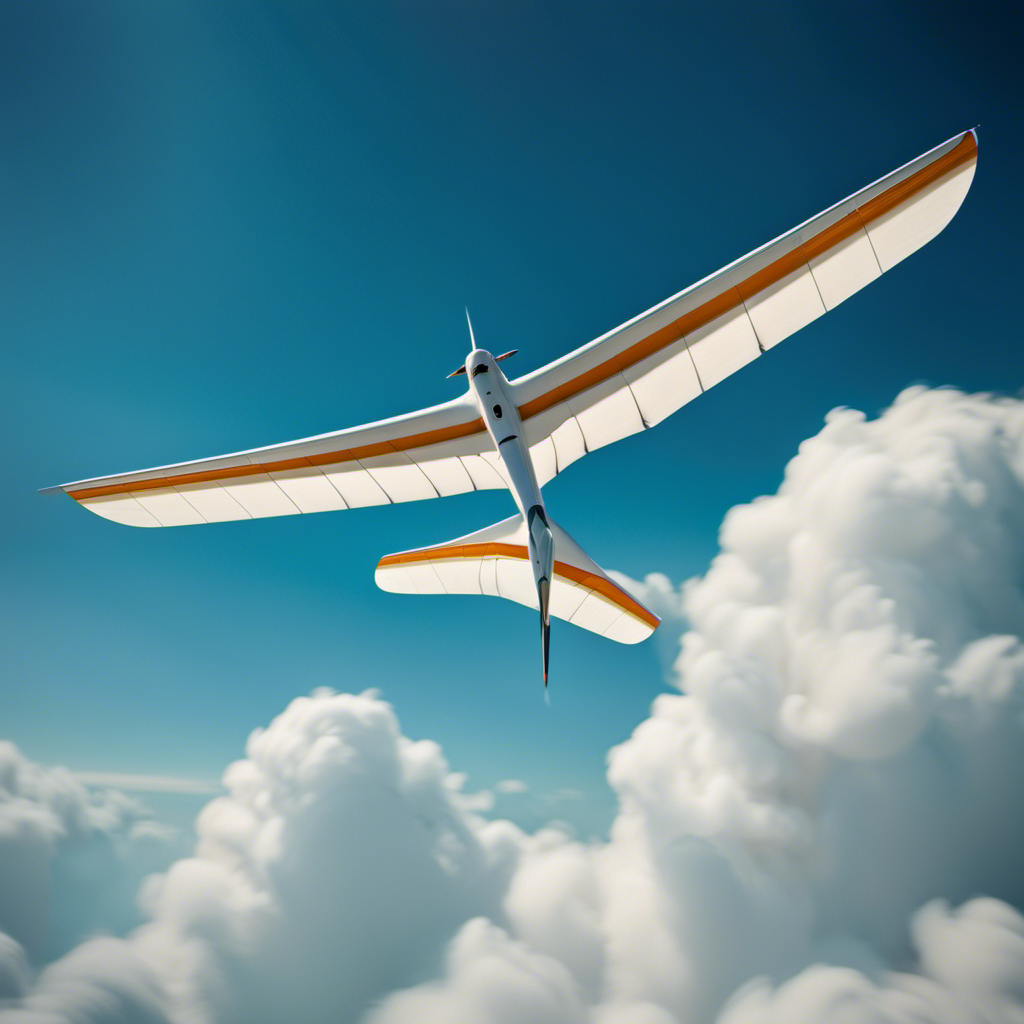 An image showcasing a sleek glider soaring through the vast blue sky, its graceful wings spread wide
