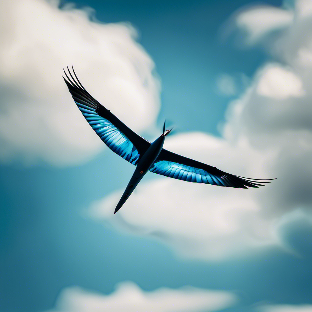 An image showcasing a graceful glider soaring effortlessly through a vibrant blue sky, its sleek wings outstretched, capturing the ethereal beauty of flight