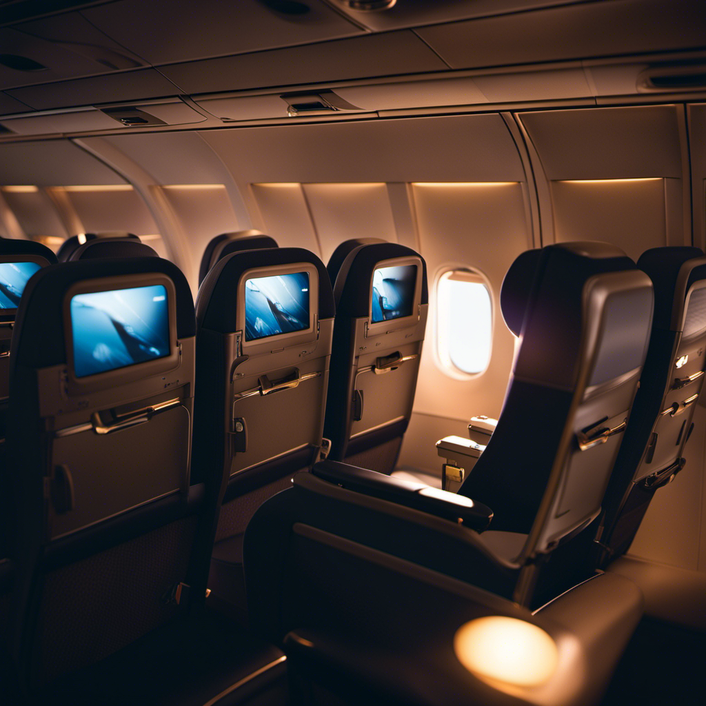 An image of a dimly lit airplane cabin at night, with reclined pilot seats showing peaceful slumber