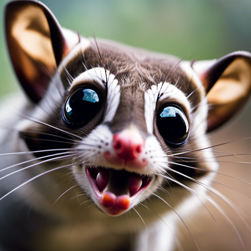 An image of a sugar glider with its mouth slightly open, showing its sharp teeth