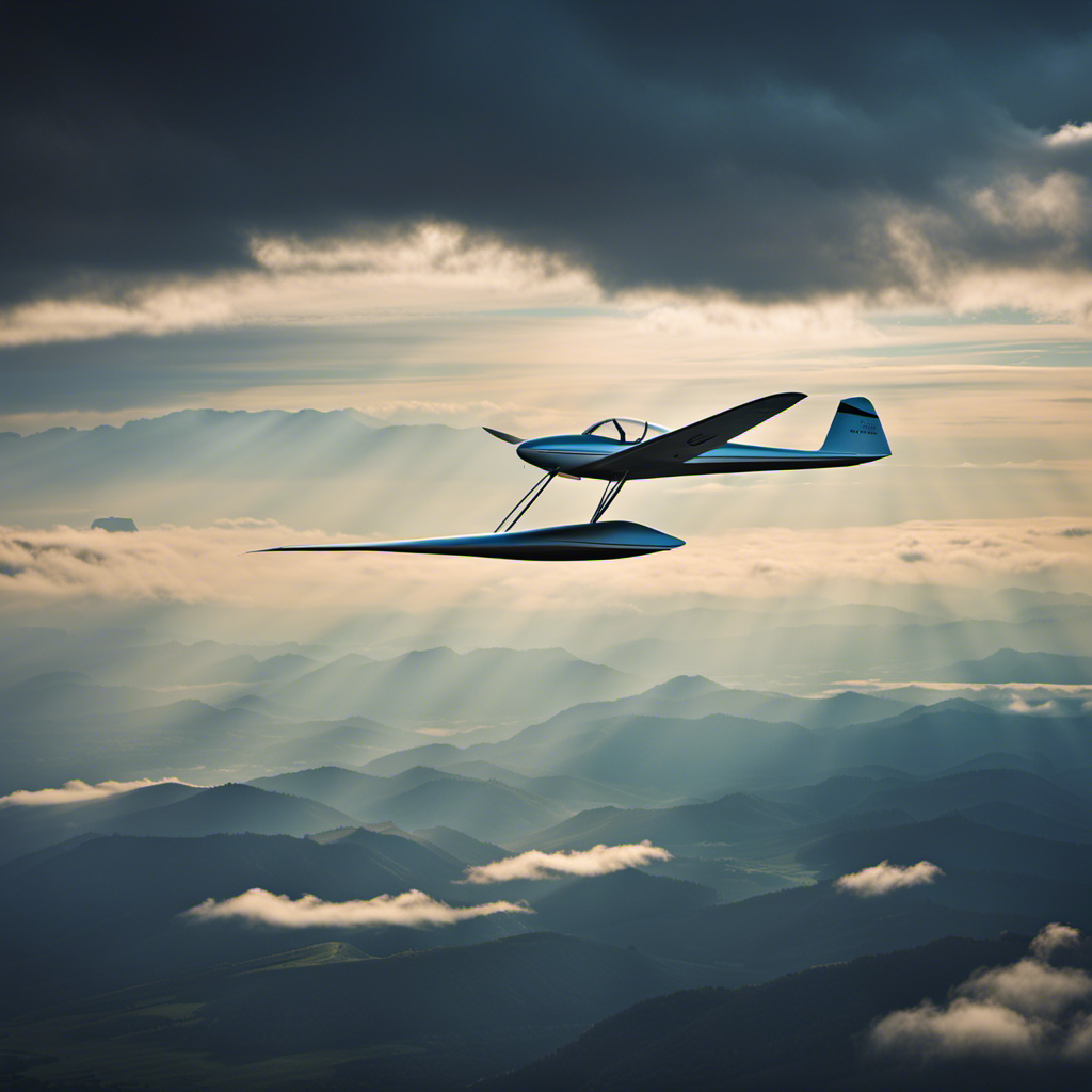 An image capturing the awe-inspiring sight of an electric motor glider gracefully soaring through the sky, its sleek design and silent propulsion embodying the promising future of sustainable gliding