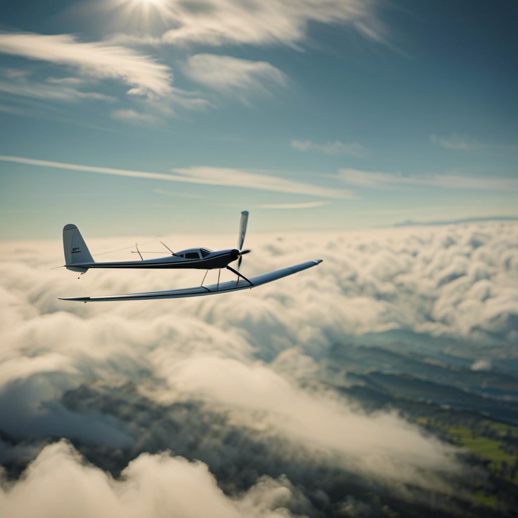 An image showcasing a serene landscape with a sailplane gracefully soaring through the sky, capturing the essence of the exhilarating journey from introductory flights to intricate maneuvers, all without the need for engines