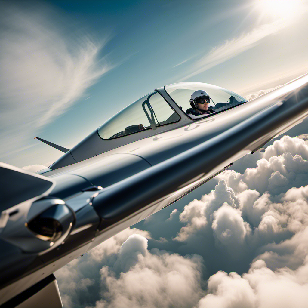 An image of a gleaming Cessna aircraft soaring through a cloudless sky, with a proud pilot in the cockpit, wearing a crisp uniform adorned with shiny pilot wings, symbolizing the momentous achievement of obtaining their first pilot's license