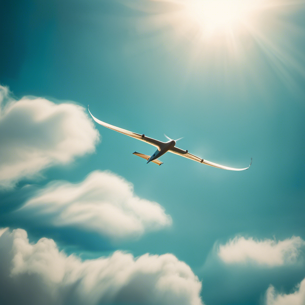 An image capturing the ethereal beauty of a glider soaring effortlessly through a vast cerulean sky, its graceful wings outstretched, sunlight illuminating every contour, evoking a sense of absolute freedom and purity in flight