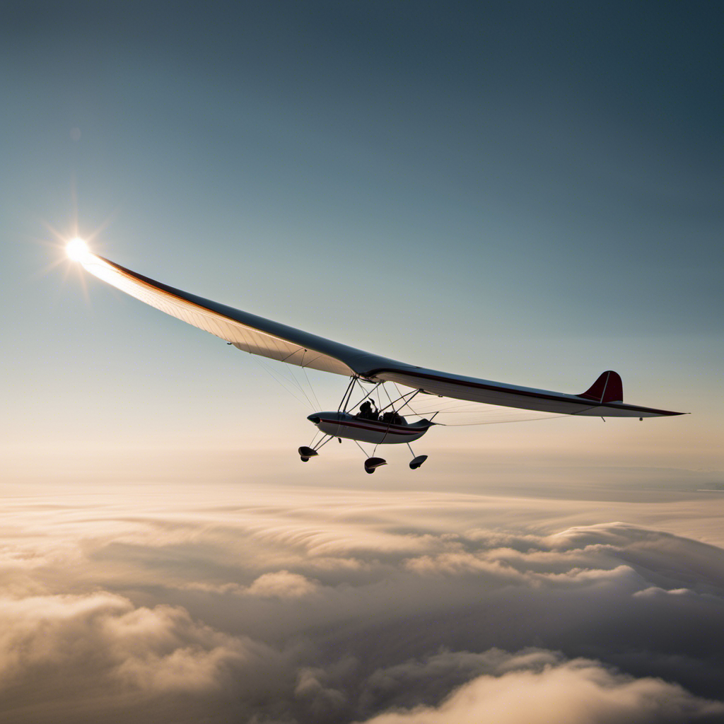 An image capturing the serene dawn sky, where a skilled glider flight instructor gracefully maneuvers their glider amidst wispy clouds