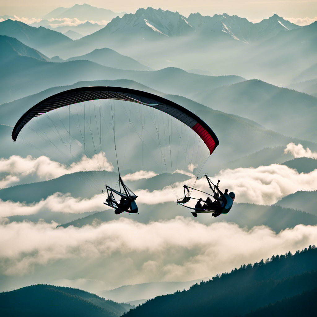 An image showcasing a diverse range of hang gliders against a backdrop of stunning mountain peaks