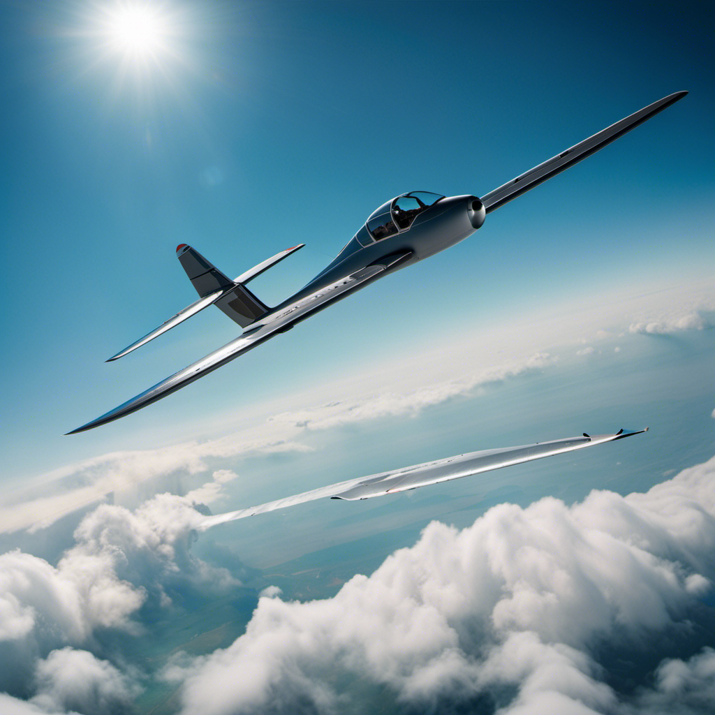 An image showcasing a glider soaring through a clear blue sky, with a skilled pilot attentively scanning the horizon