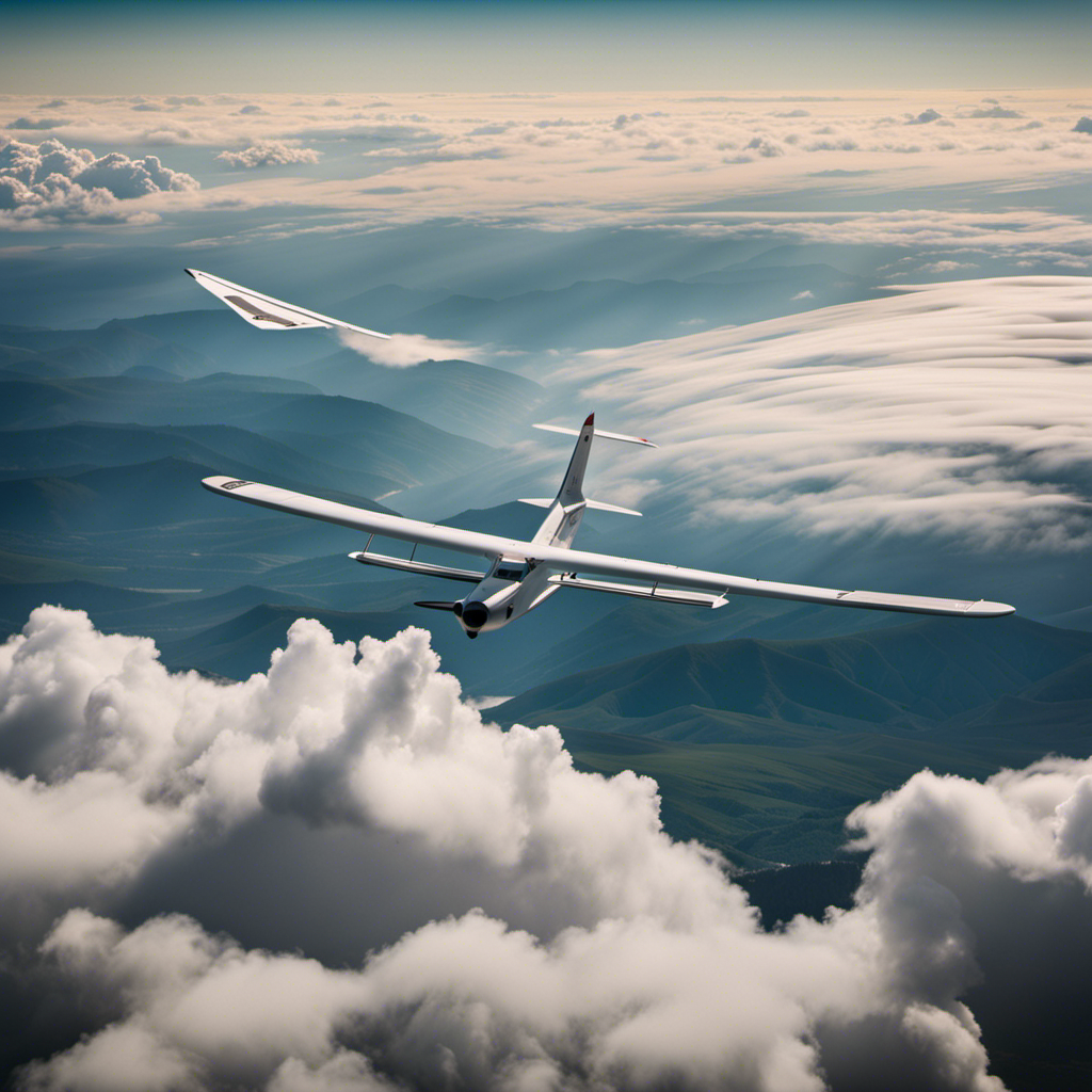 An image showcasing a glider soaring high above the earth, gracefully catching thermals and updrafts