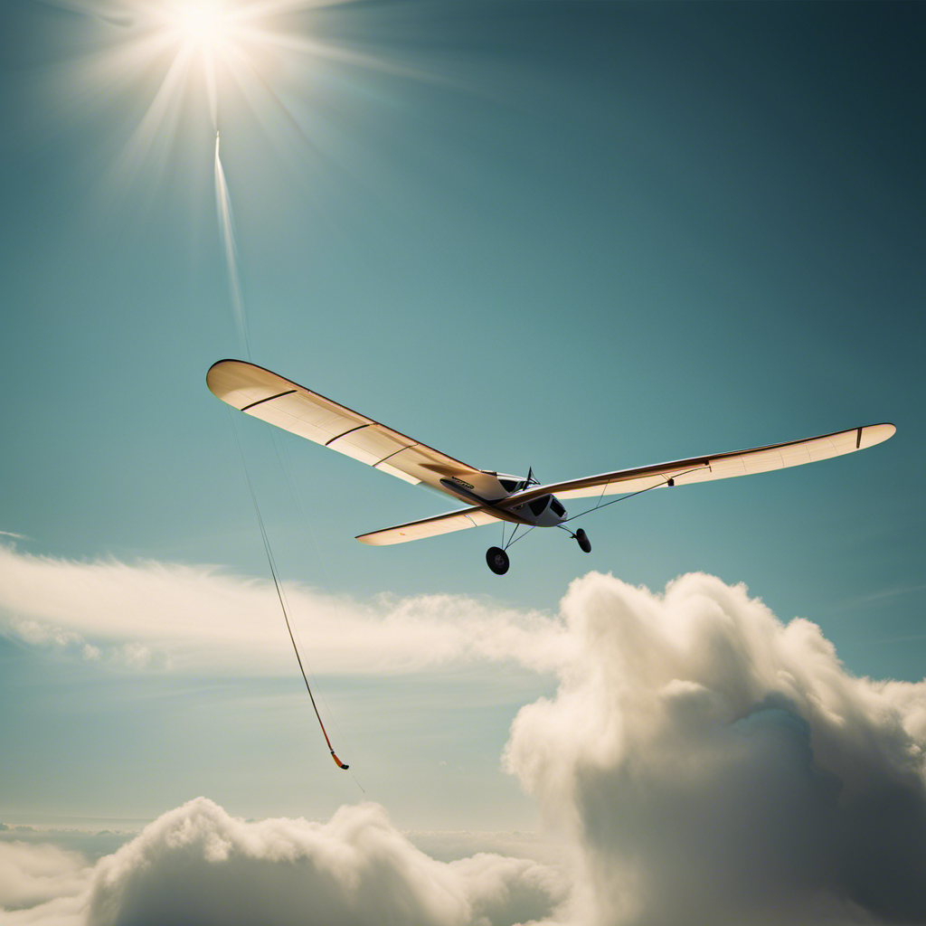 An image depicting a glider gracefully soaring through the sky, its sleek wings extended, capturing the sunlight