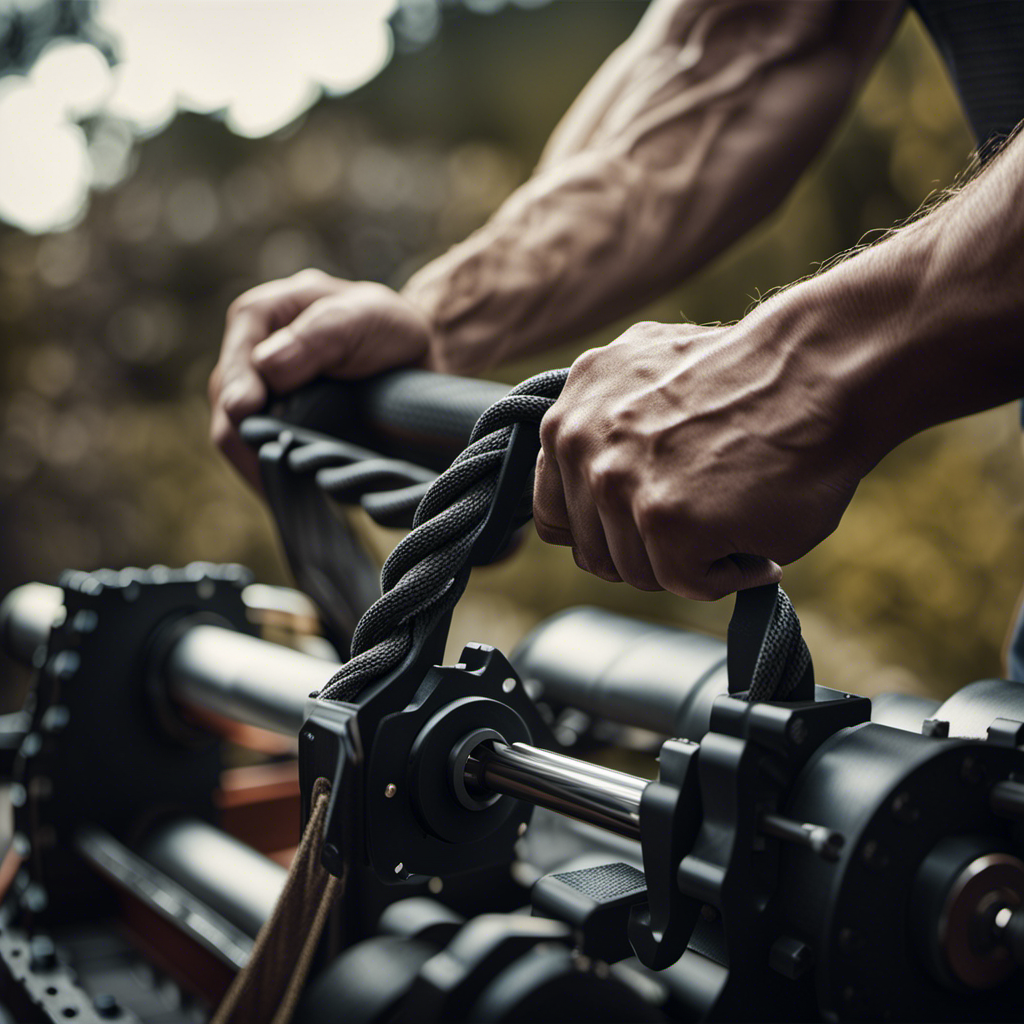An image showcasing a person firmly gripping a winch handle, their muscles flexed, as they rotate it clockwise with visible effort