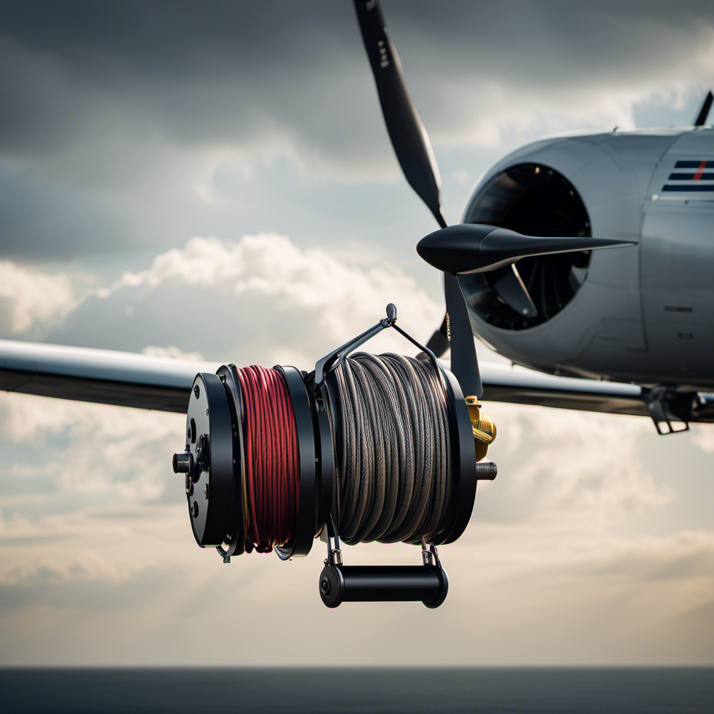 An image capturing the intricacies of a glider winch in action: a robust winch drum with cables tightly wound, an aircraft being pulled upward at high speed, and a ground crew actively managing the operation