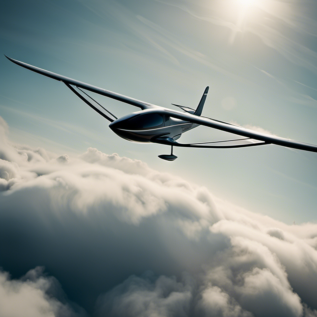 An image showcasing a sleek glider soaring through the air, with its aerodynamic wings gracefully slicing through the clouds