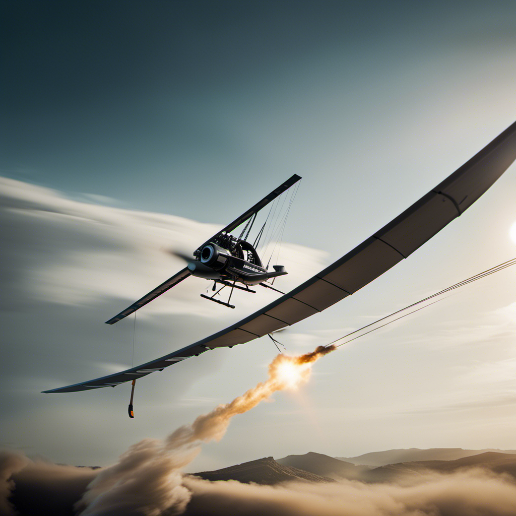 An image capturing the thrilling speed of a winch launch, as a glider ascends rapidly into the sky, its wings slicing through the air, while the winch cable stretches out behind, taut and powerful