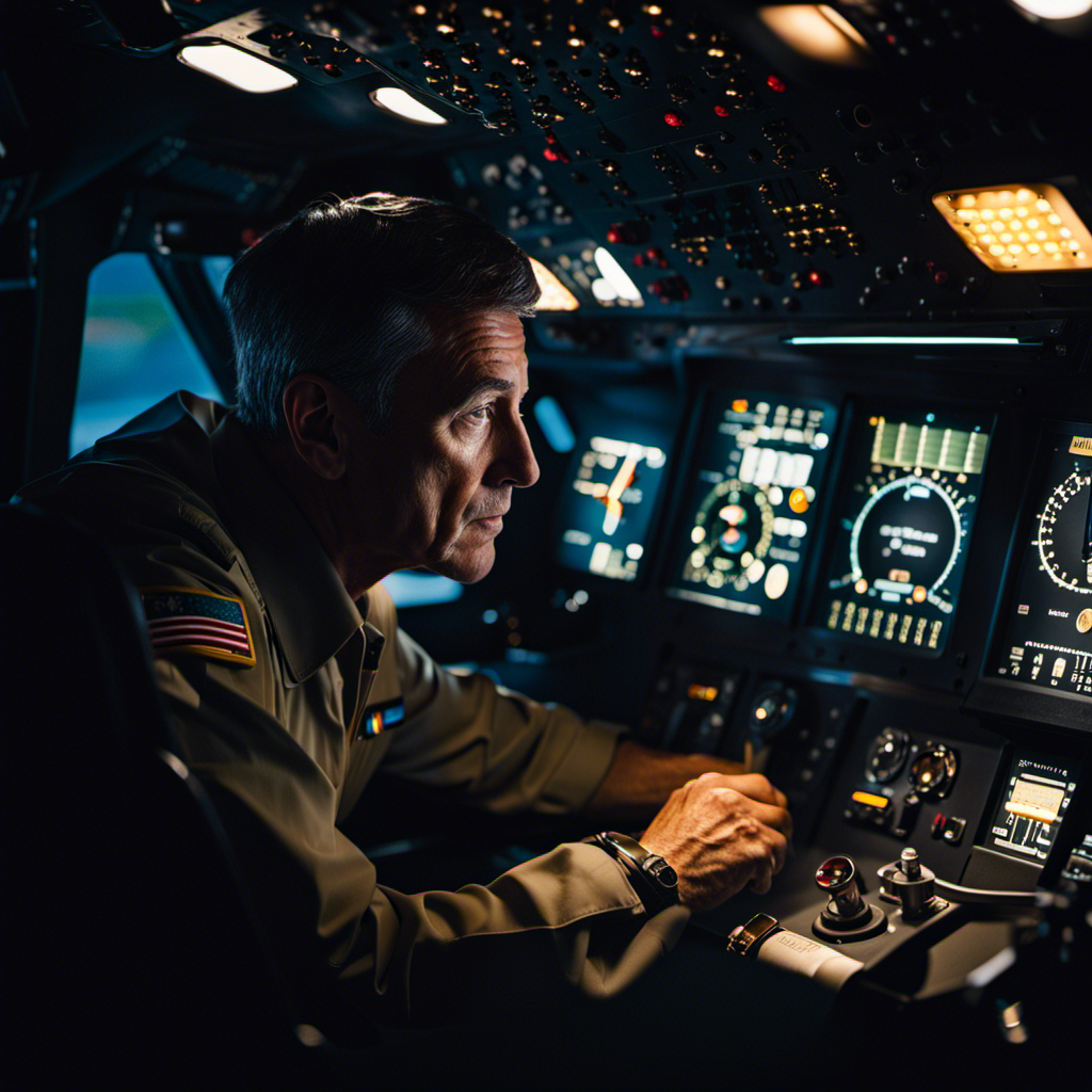 An image showcasing a weary pilot in a cramped cockpit, tracing sweat droplets on their forehead