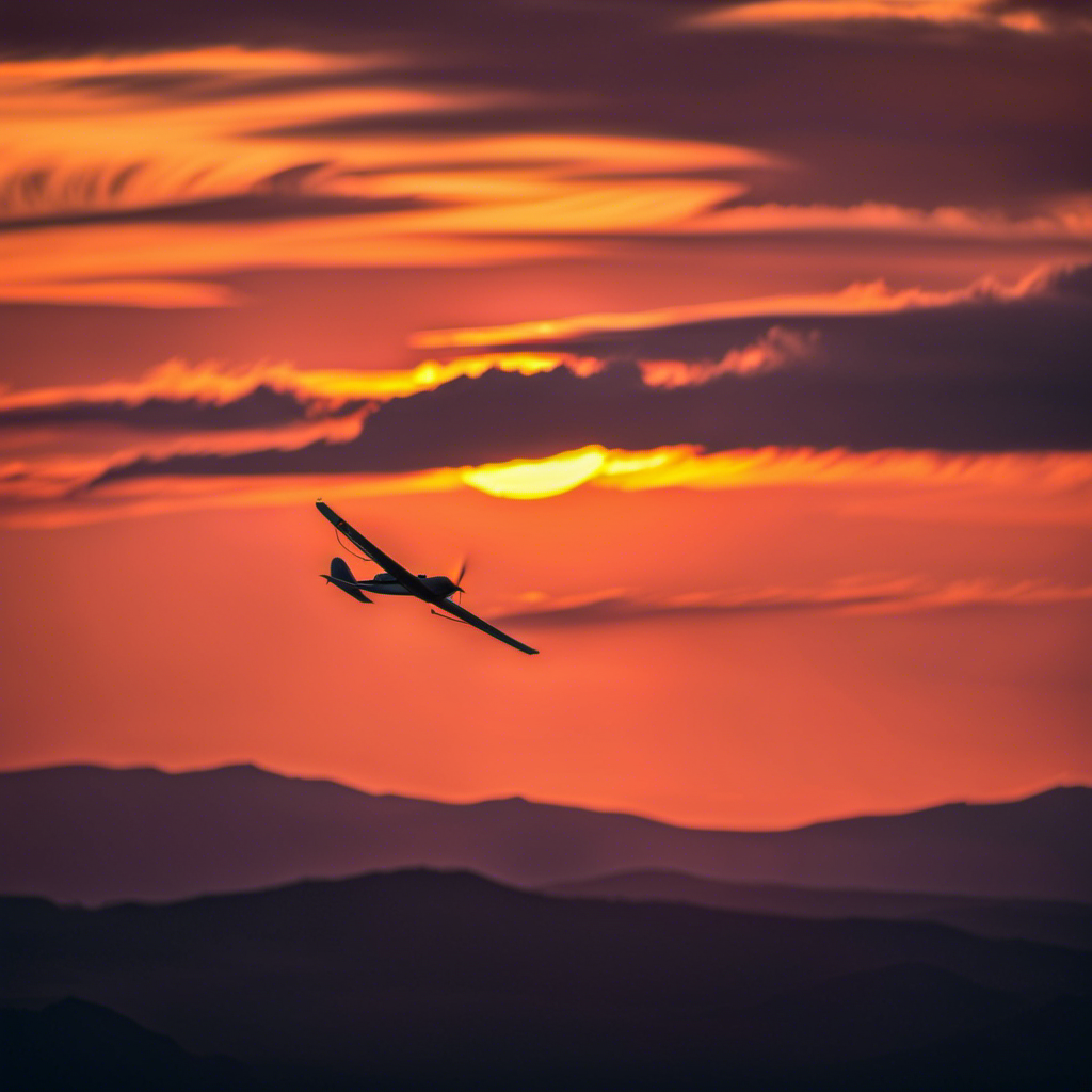 An image that captures the graceful silhouette of a glider soaring through a vibrant sunset sky, with the pilot skillfully navigating the thermals, showcasing the limitless potential of human flight
