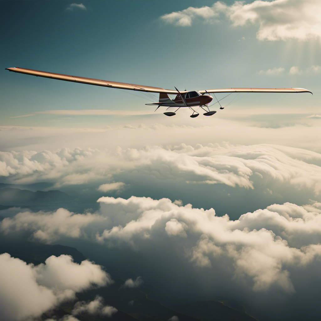 An image showcasing a serene landscape with a glider soaring gracefully through the clouds, depicting the journey of becoming a glider pilot