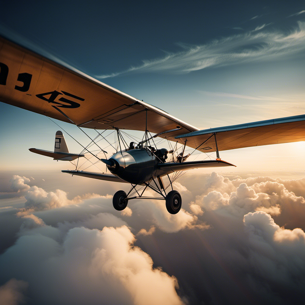 An image depicting a serene sky at twilight, with a private pilot in a vintage aircraft gracefully towing a glider