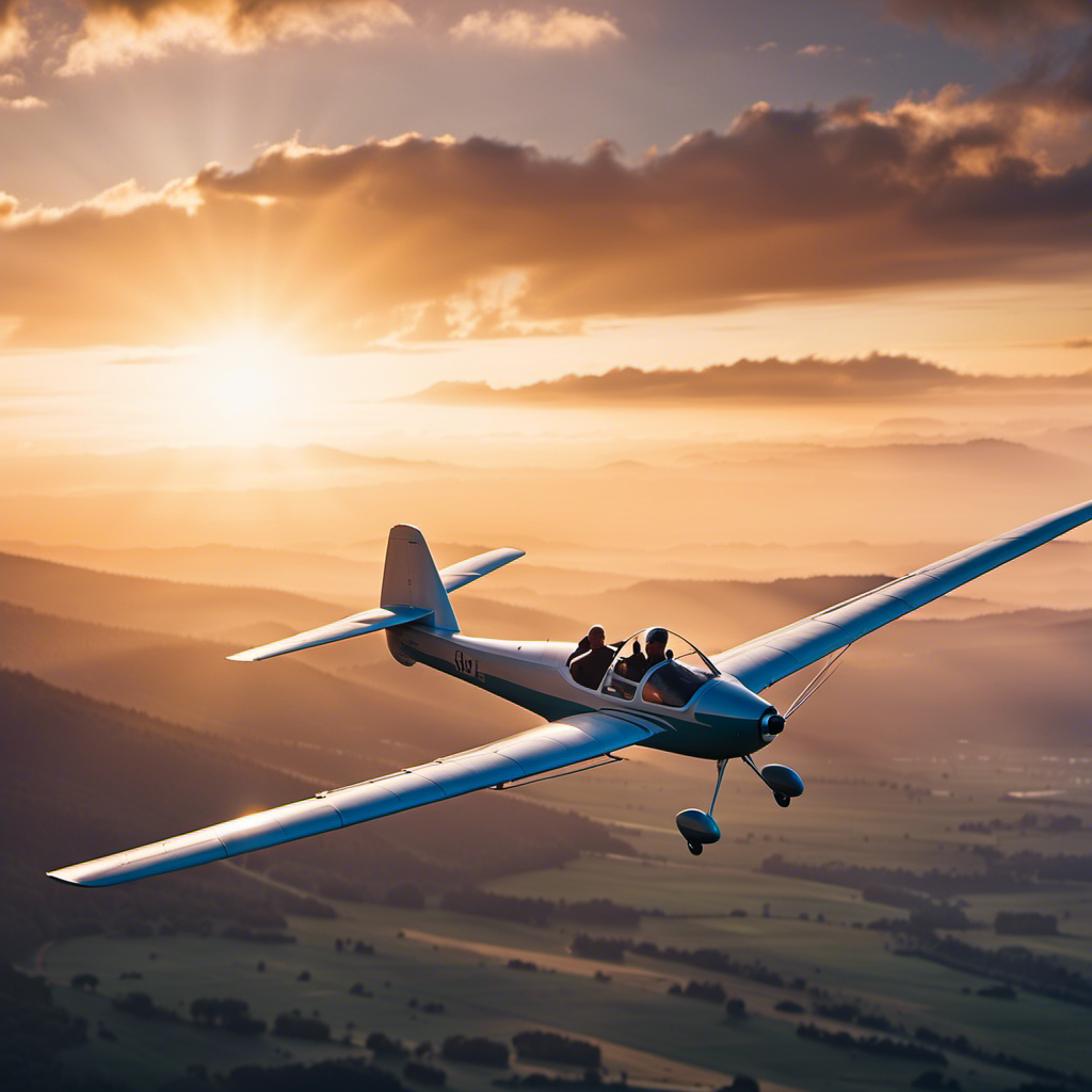 An image depicting a serene glider soaring gracefully through the sky, with a skilled instructor guiding a novice pilot