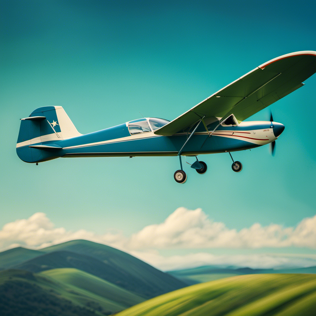 An image showcasing a vibrant blue sky backdrop with a glider plane soaring gracefully above, conveying a sense of freedom and adventure