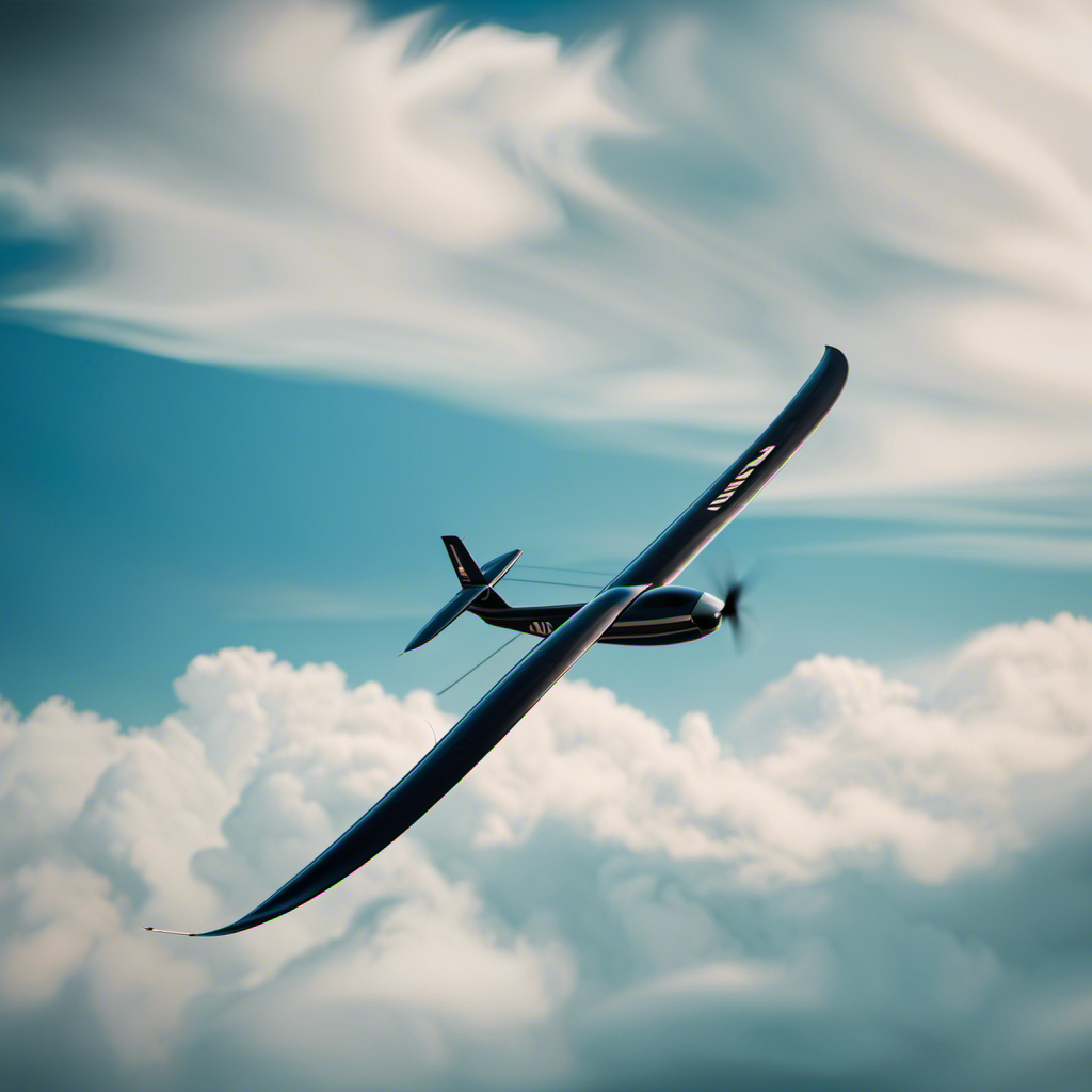 An image showcasing a serene blue sky backdrop, with a sleek and elegant glider gracefully soaring through the air