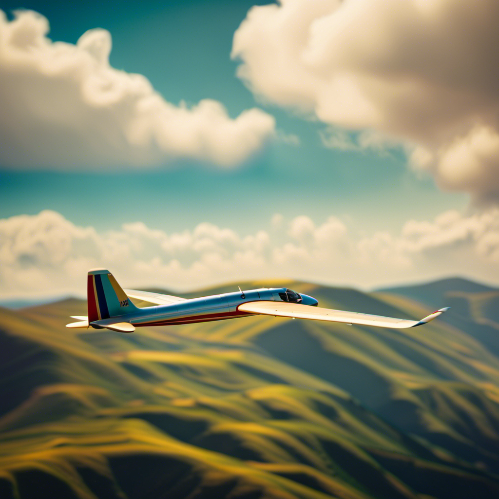 An image showcasing a glider soaring through the sky, surrounded by a vibrant landscape
