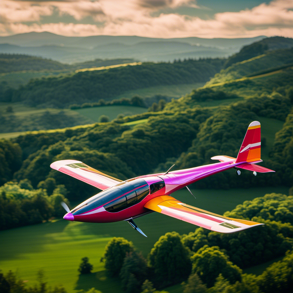 An image capturing a glider plane in a vibrant sky, surrounded by lush green landscapes