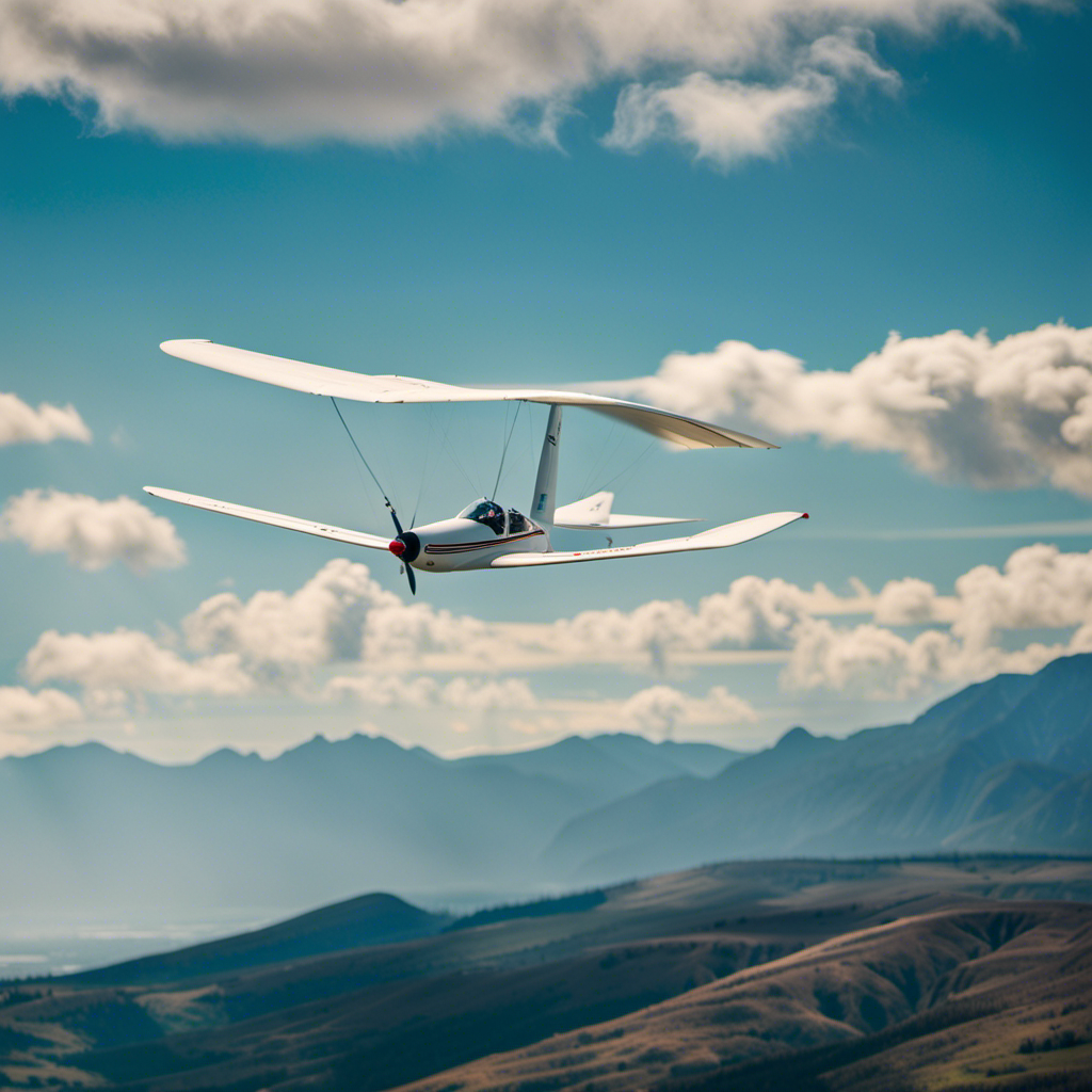 An image showcasing a picturesque glider soaring through clear blue skies, with a skilled pilot gracefully maneuvering the controls amidst breathtaking mountainous landscapes, illustrating the allure and wonder of obtaining a glider pilot license