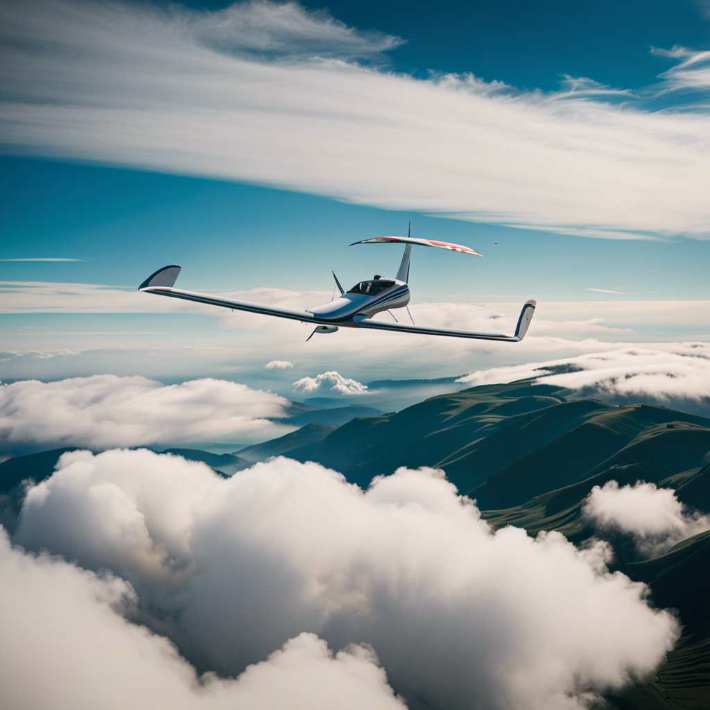An image showcasing a serene landscape with a glider soaring gracefully in the sky