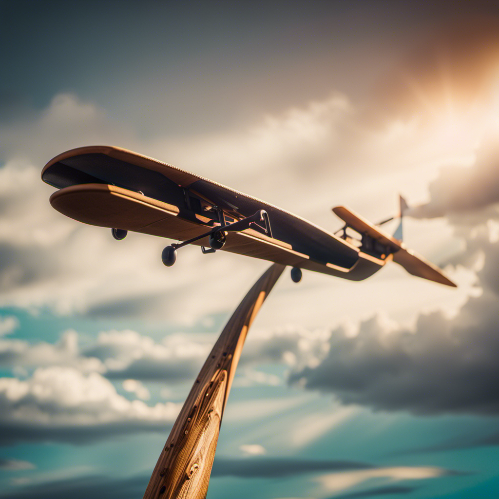 An image of a person gripping the foam glider's tail, pulling back a sturdy rubber band attached to a wooden catapult, with the glider's wings stretched out and ready for launch