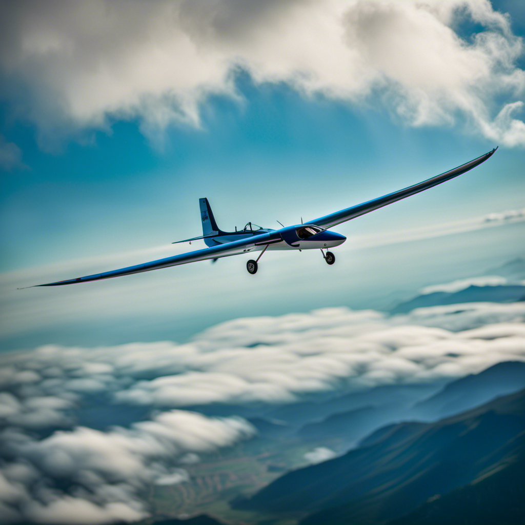 An image capturing the precise moment a glider gracefully soars into the sky, with a vivid blue backdrop, a pilot gripping the controls, and the glider's elegant wings fully extended, ready to conquer new heights