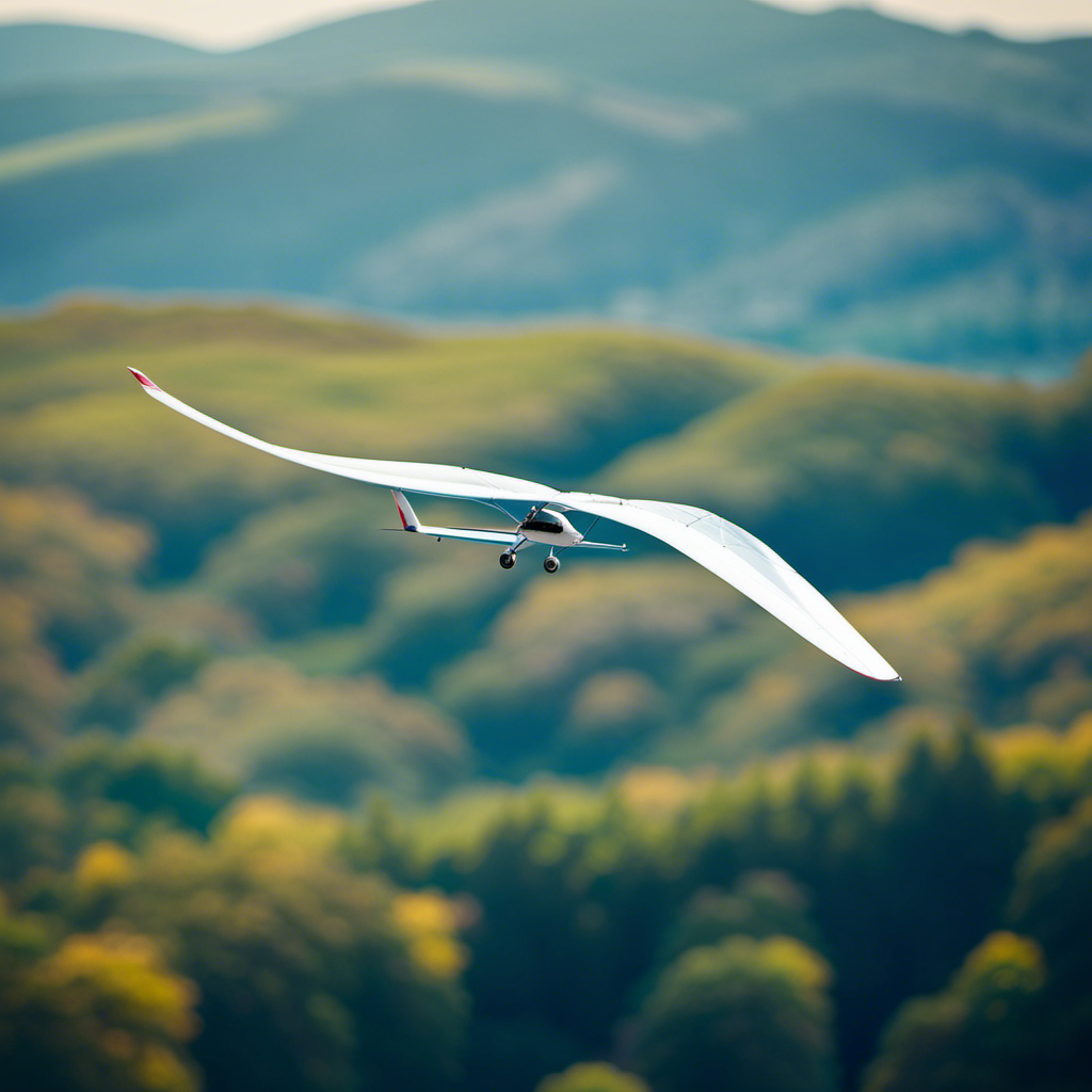 An image featuring a serene glider soaring effortlessly amidst a picturesque landscape, gently navigating through moderate gusts of wind