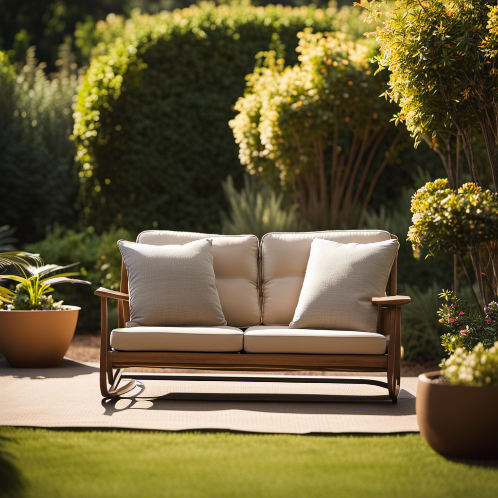 An image capturing an inviting outdoor setting with a cozy, budget-friendly glider as its centerpiece