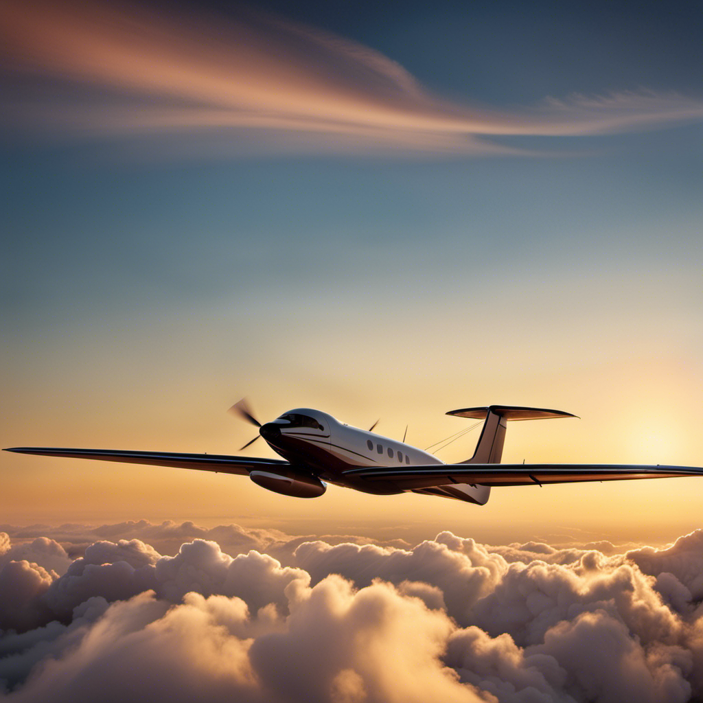 An image showcasing a serene, panoramic view of the sky at sunrise, capturing the silhouette of a sleek glider plane soaring gracefully amidst fluffy white clouds, illustrating the potential beauty and freedom of investing in a glider plane