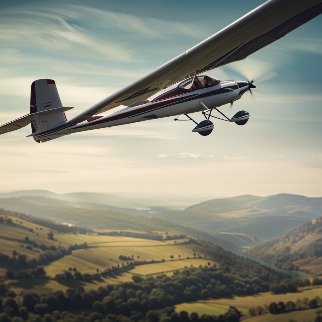 An image showcasing a glider soaring through the skies, with a backdrop of a scenic landscape below