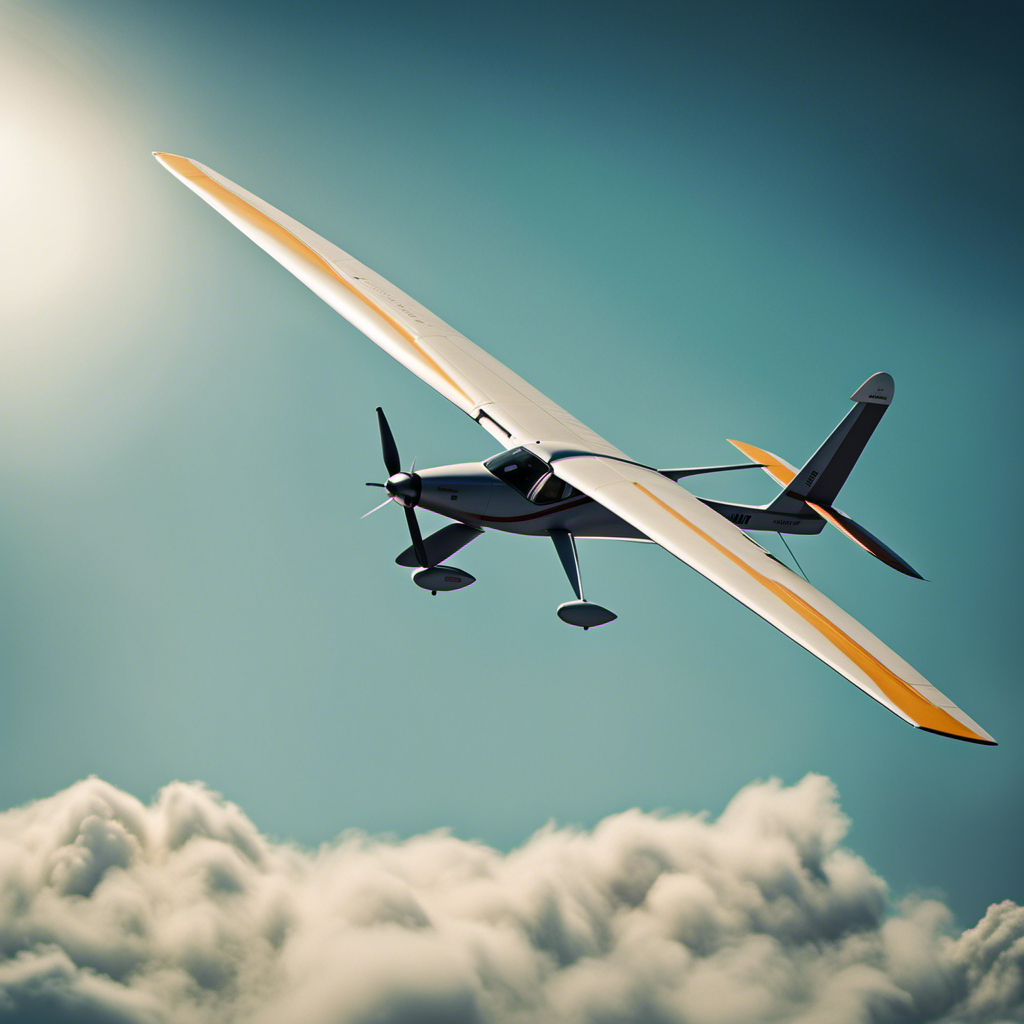 An image showcasing a sleek glider gracefully soaring through the sky, defying gravity with its wingspan and lightweight structure
